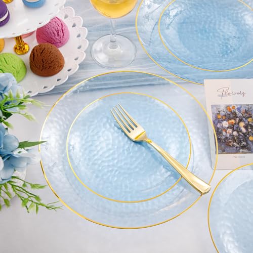 350 Pcs Blue Plastic Plates Dinnerware Set U2103