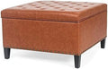 Orange Upholstered Tufted Ottoman Bench with Wood Legs U147