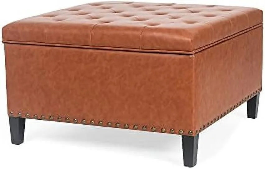 Orange Upholstered Tufted Ottoman Bench with Wood Legs U147