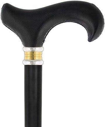 Black Leather Derby Walking Cane with Beechwood Shaft Q2213