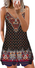 Boho Floral Print V Neck Sleeveless Spaghetti Strap Sundresses with Pockets T528