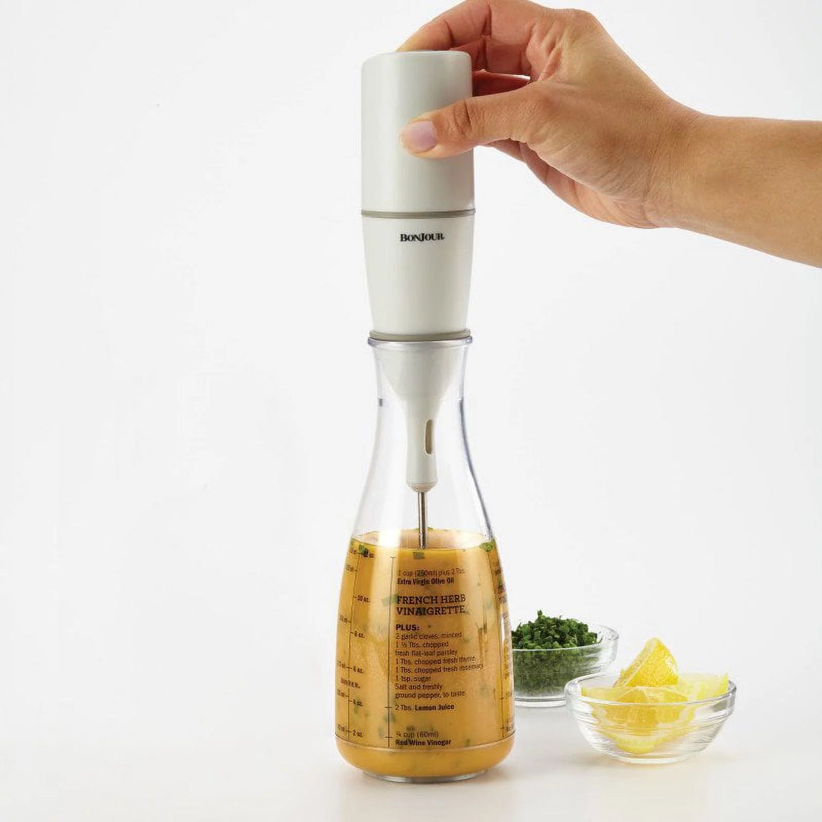 Plastic Salad Dressing Carafe and Handheld Mixer, 12 oz T97647
