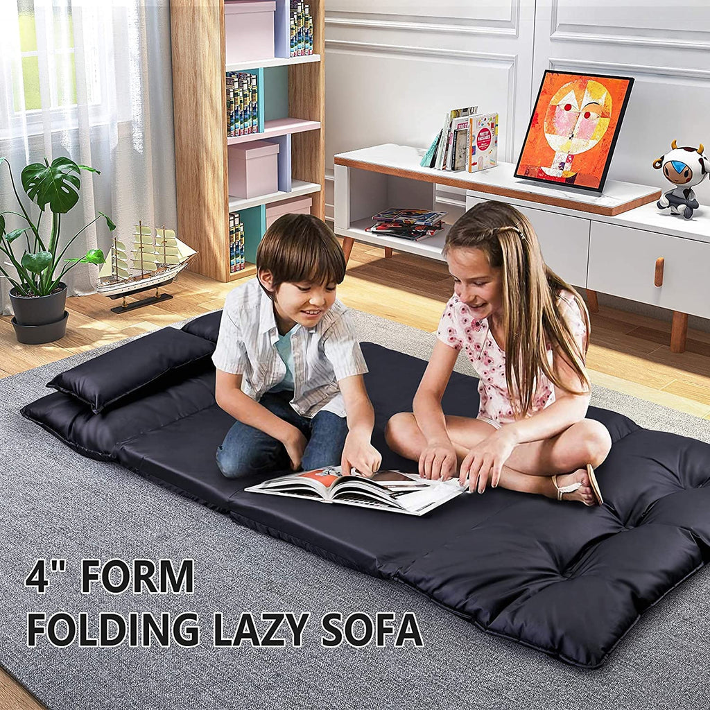 Adjustable Floor Sofa Bed with 2 Pillows, 5 Reclining Position, Black F325278