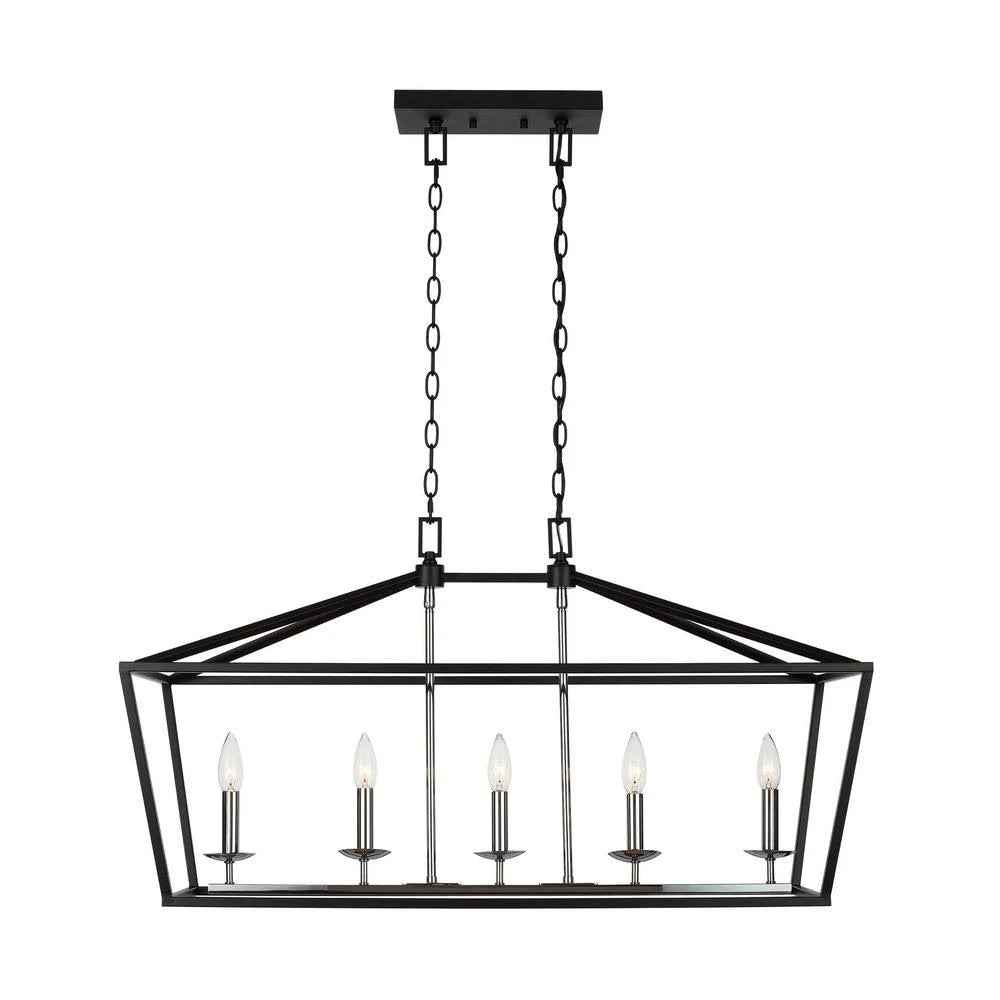 Black and Polished Chrome 5-Light Caged Island Chandelier D900