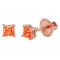 1 ct Princess Cut Solitaire Studs VVS1 Red Simulated Diamond Solid 18K Pink Rose Gold Earrings Screw back C578146