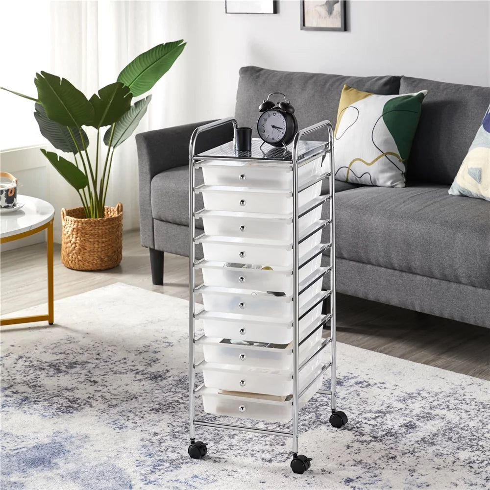 White 10 Drawer Rolling Storage Cart I1907