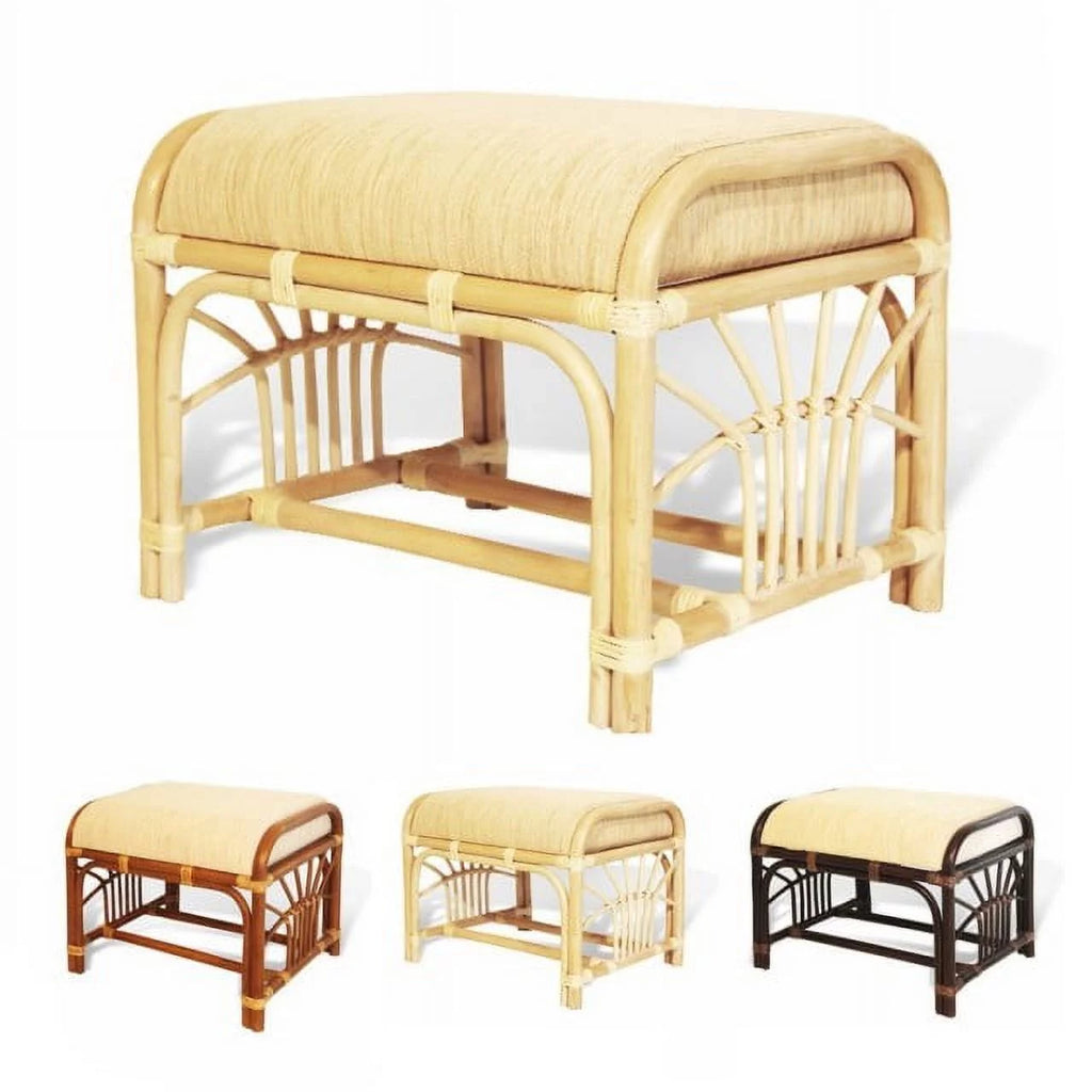 Natural Rattan Wicker Ottoman Footstool with Cream Cushion S8141