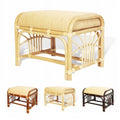 Natural Rattan Wicker Ottoman Footstool with Cream Cushion S8141