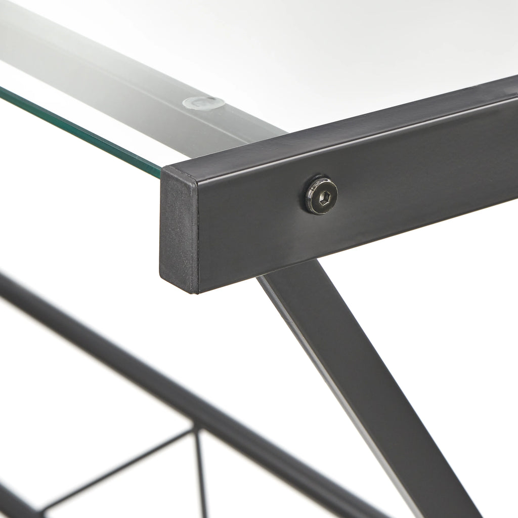 L Shape Computer Desk with Metal Frame & Clear Glass Top U216821