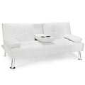White Faux Leather Convertible Sofa with Storage J905848