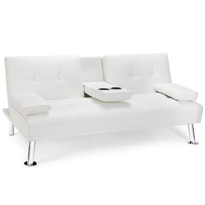 White Faux Leather Convertible Sofa with Storage J905848
