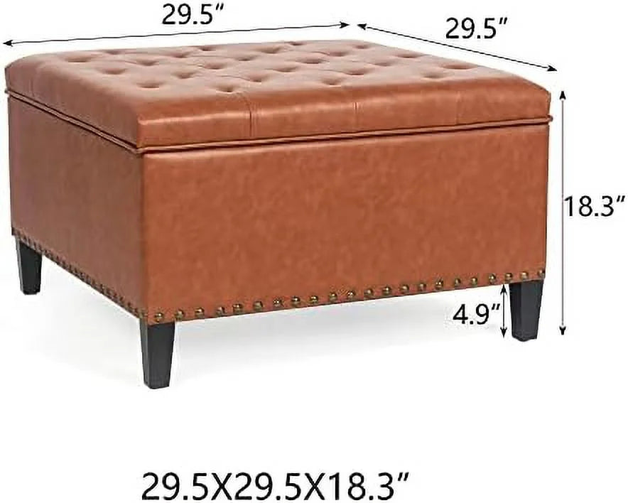 Orange Upholstered Tufted Ottoman Bench with Wood Legs U147