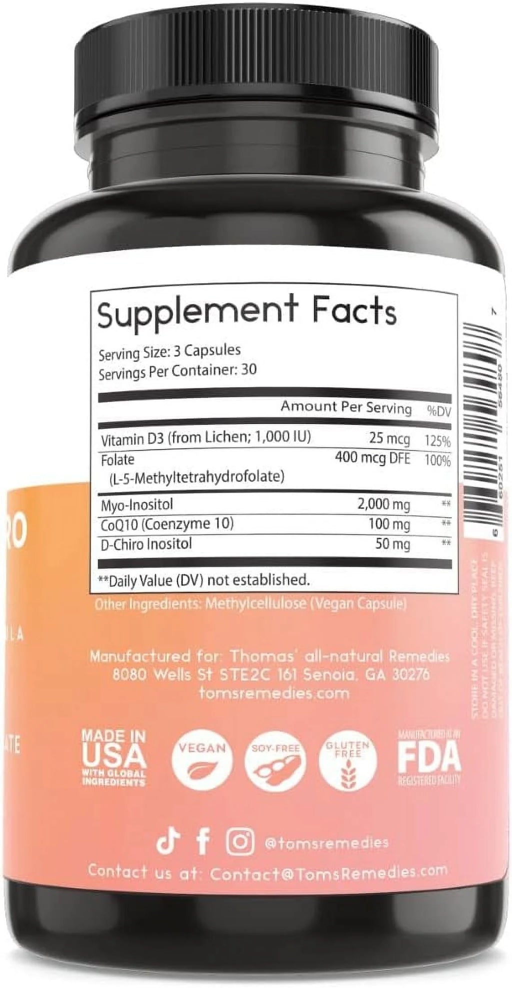 Inositol Blend Supplement with Folate and Vitamin D3, 90 Vegan Capsules A3609