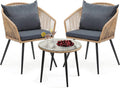 3-Piece Wicker Bistro Set with Cushions and Glass Side Table E8396