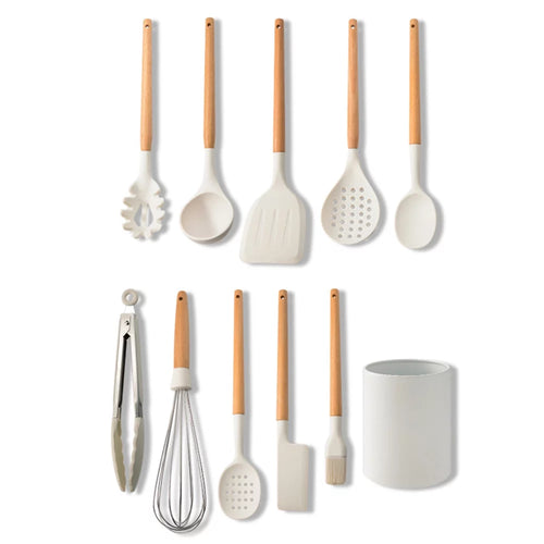 10 PCS Silicone Utensil Set Wooden Handle F9723