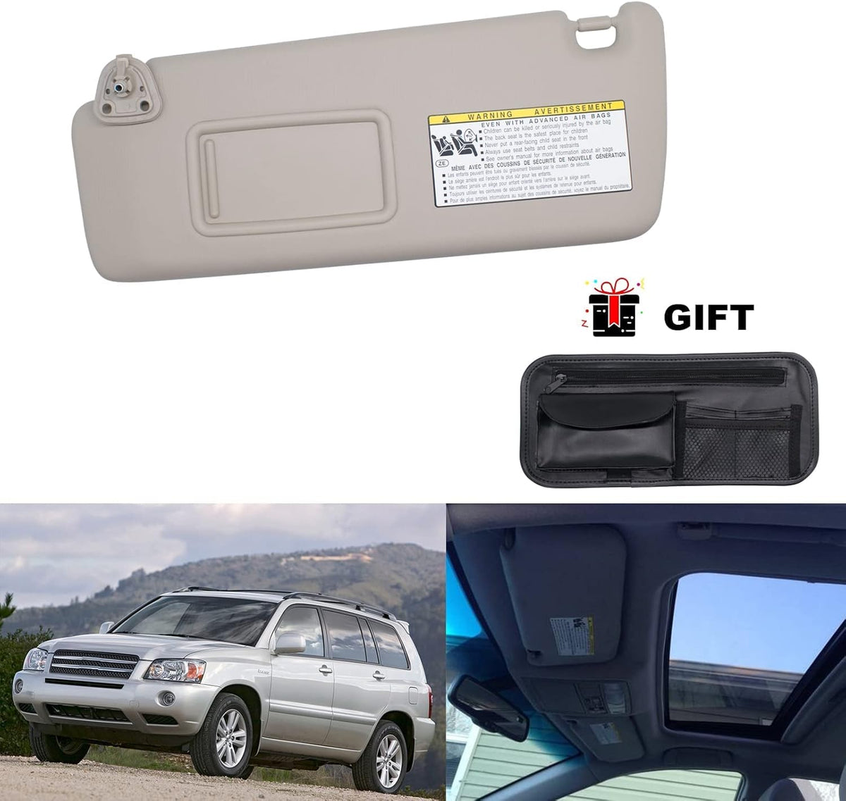Beige Sun Visor Compatible Toyota Highlander 2004-2007 Pack of 2 A16750