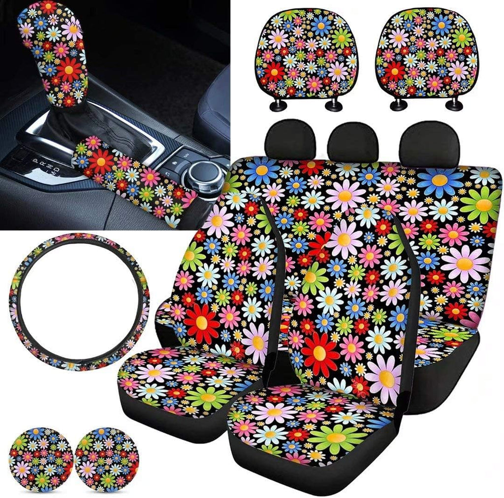 Car Seat Covers Full Set with Steering Wheel Cover, Gear Shift Knob Cover, Handbrake Cover, Seat Belt Cover, Seat Headrest Covers H138769