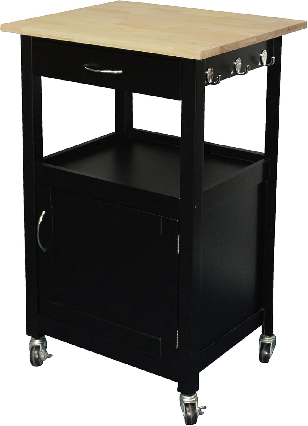 White Kitchen Island Cart with Natural Solid Hard Wood Top I437428
