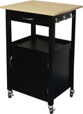 White Kitchen Island Cart with Natural Solid Hard Wood Top I437428
