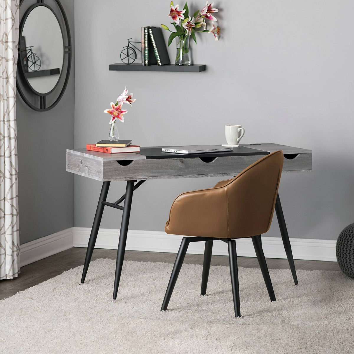 Caramel Brown Faux Leather Accent Chair with Arms F510