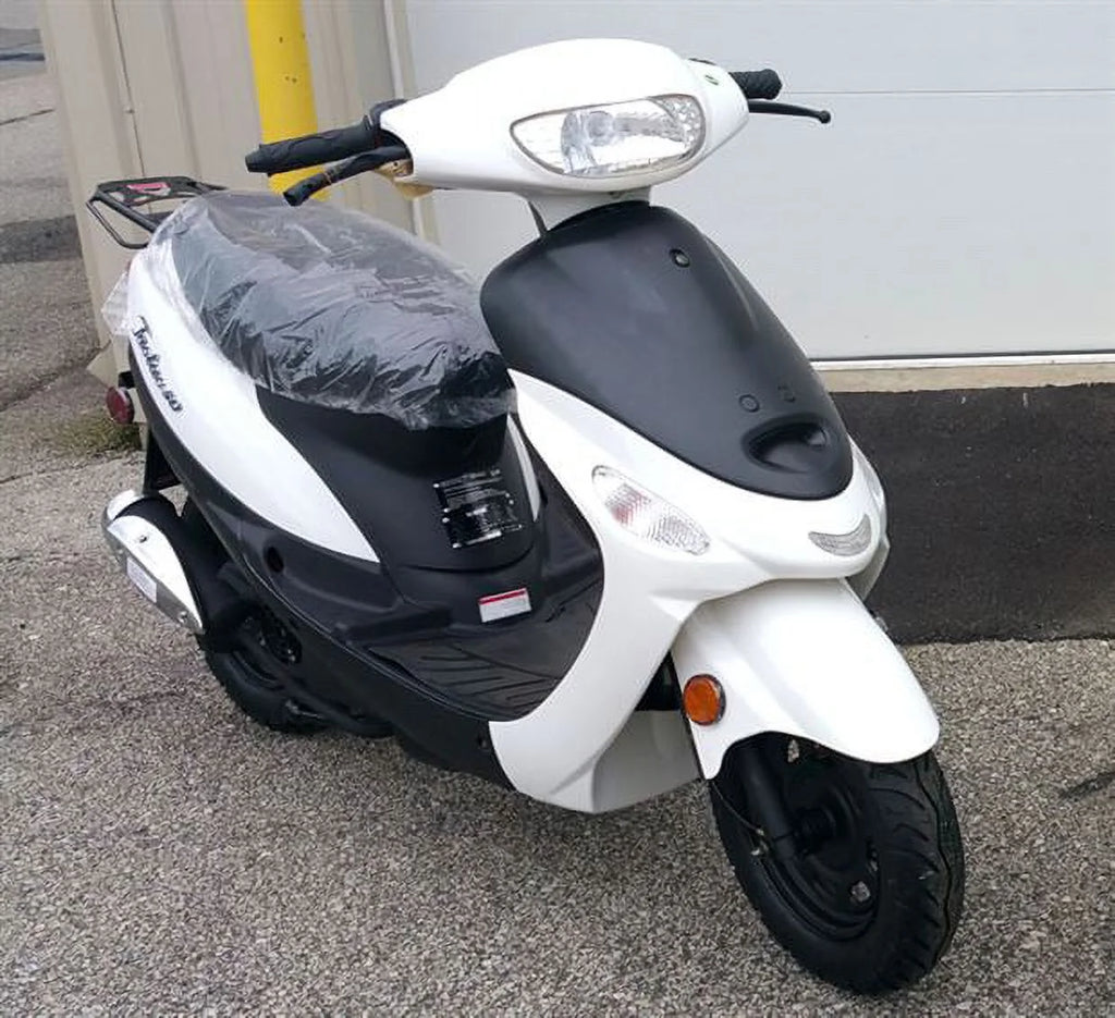 White 50cc Moped Scooter with 10" Wheels and Rear Trunk W713005