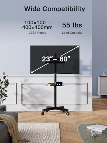 Rolling TV Stand on Wheels for 23-60 Inch TVs, Height-Adjustable with Shelf, Max VESA 400x400mm A385959