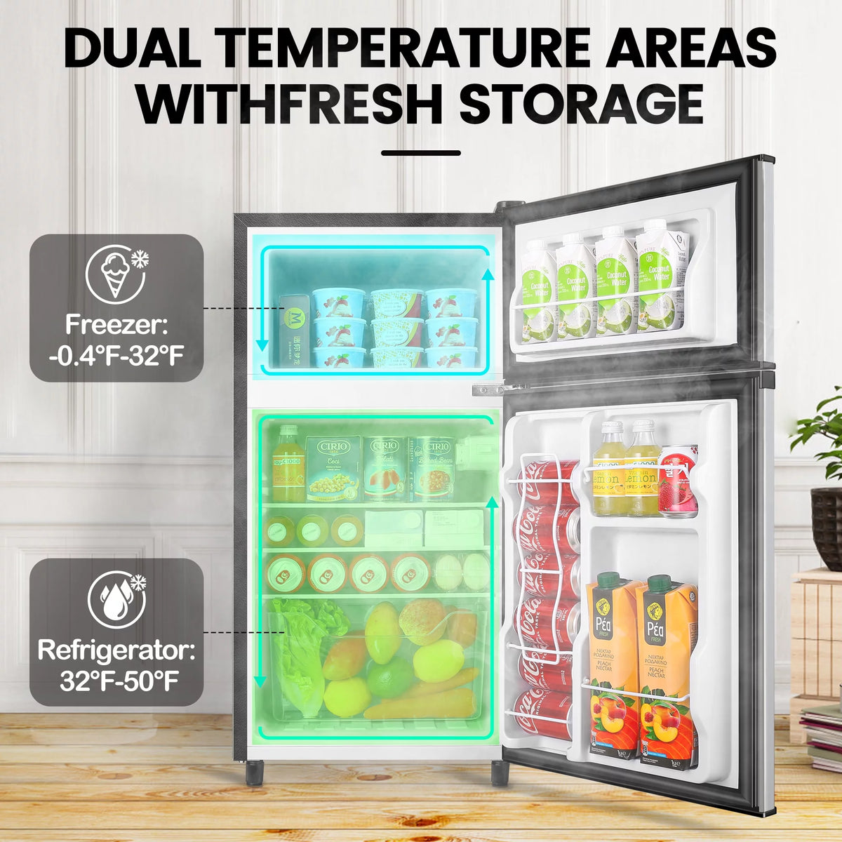 3.5 Cu ft Two Door Mini Fridge with Freezer X5980
