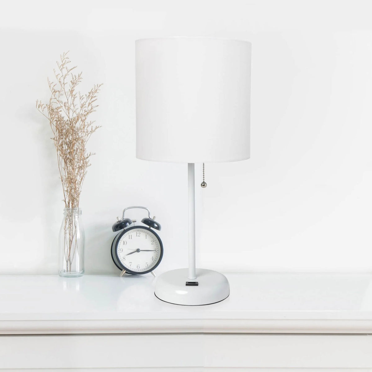 White Stick Lamp with Fabric Shade Q2536