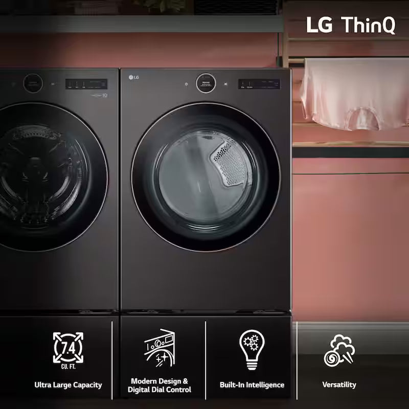 Black Steel Electric Dryer with TurboSteam G479