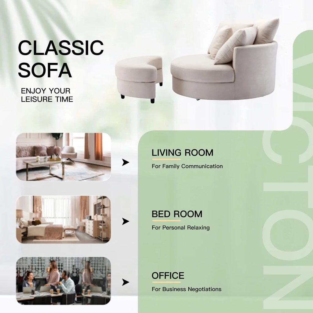 Upholstered Swivel Accent Barrel Chair and Storage Bench with 4 Pillows R8606