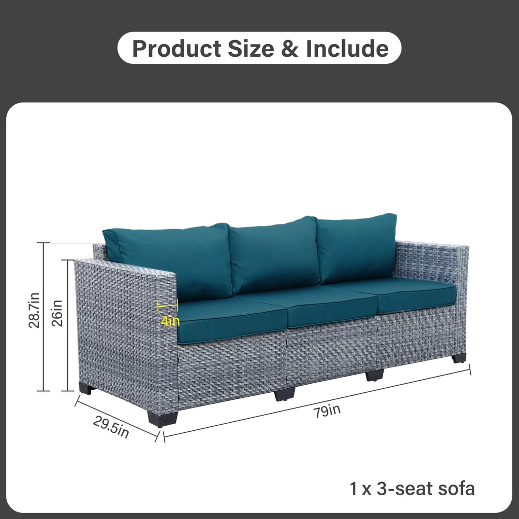 3-Seat Patio Wicker Rattan Sofa with Cushions, Gray W66611
