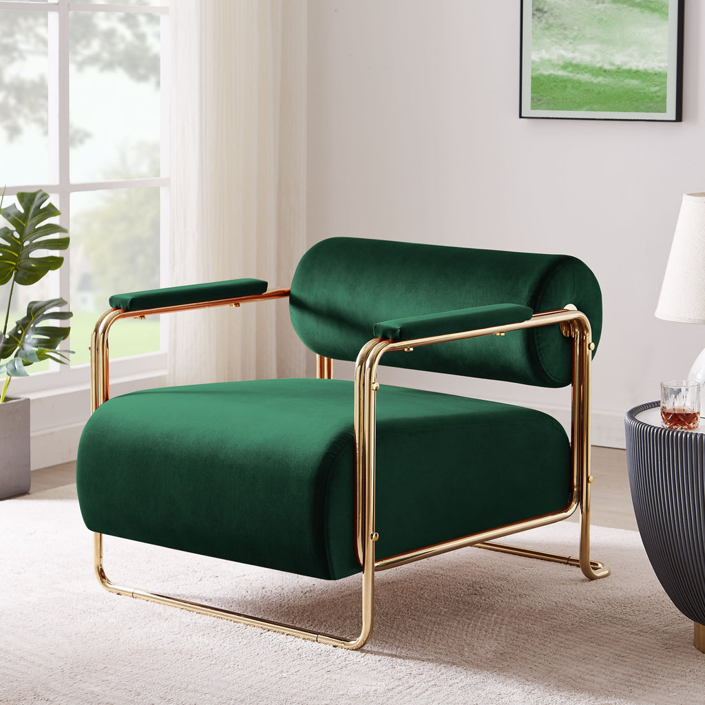 Olive Green Velvet Armchair with Gold Frame R244958