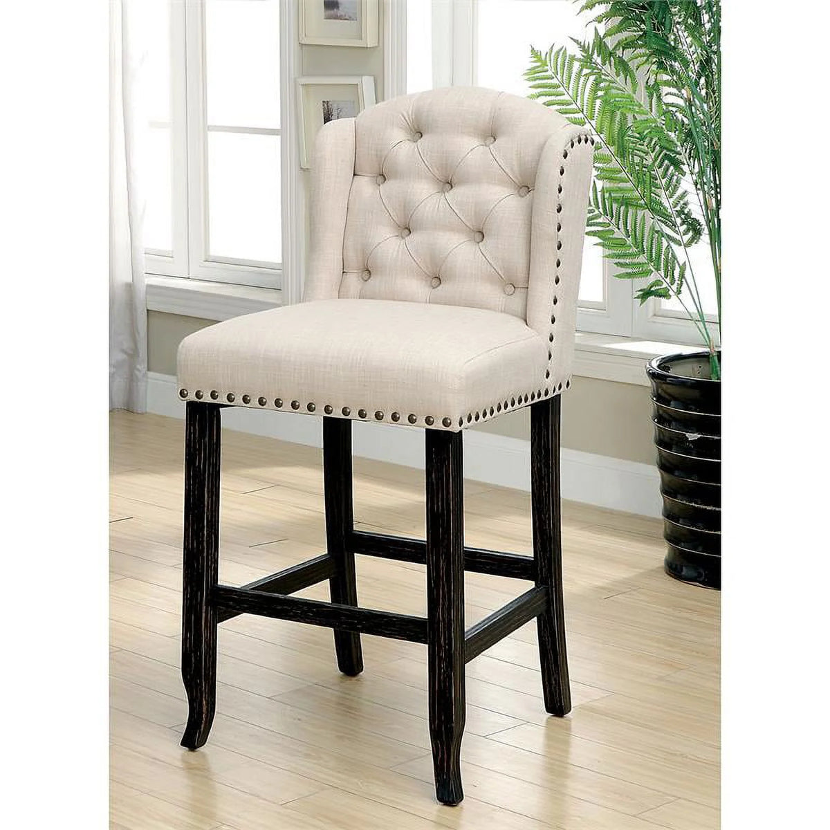Beige Fabric Bar Chair Set of 2 Z75629