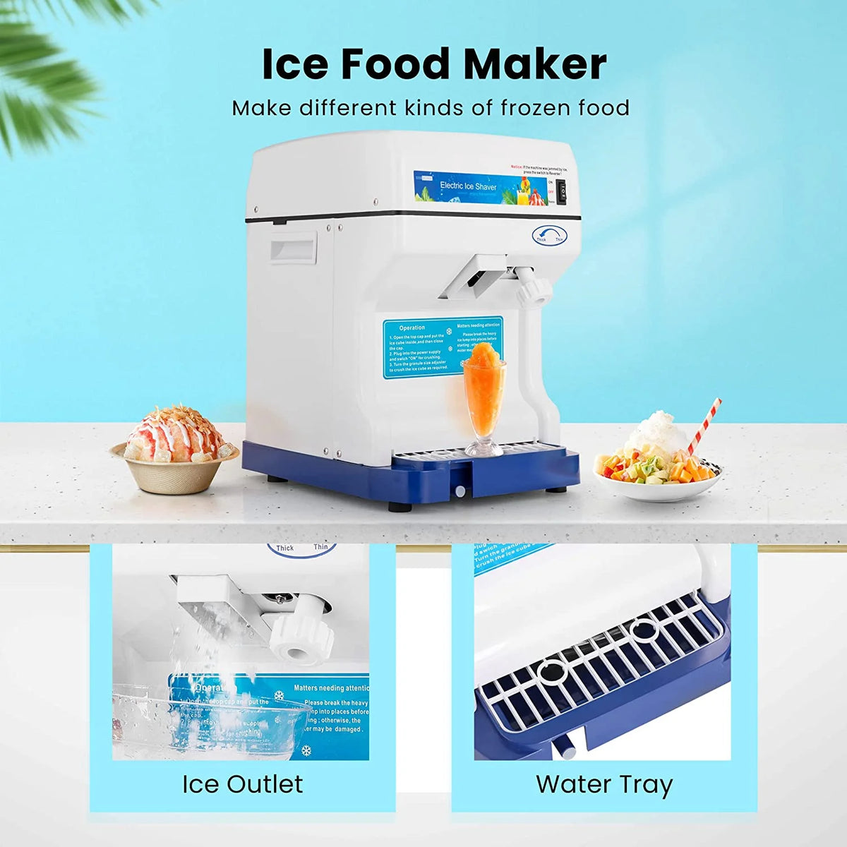 Blue Electric Ice Crusher Snow Cone Machine 265lbs/hr D436899