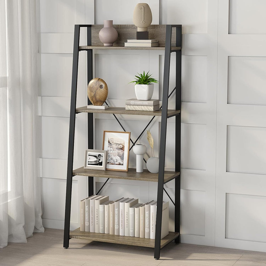 4-Tier Wood Bookcase with Metal Frame M677