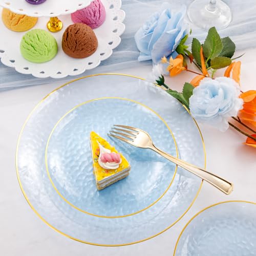 350 Pcs Blue Plastic Plates Dinnerware Set U2103