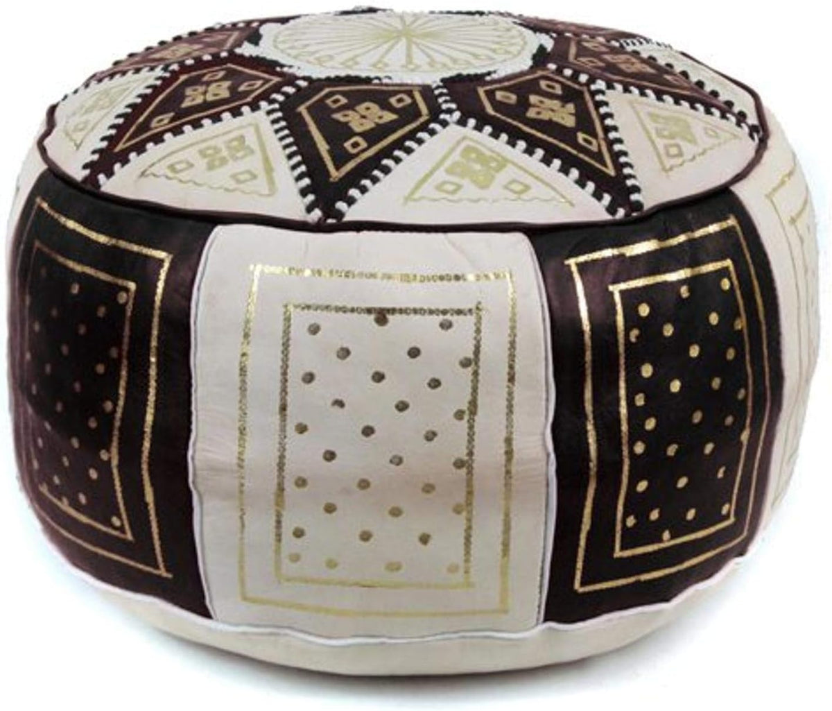 Black/Beige Moroccan Leather Pouf T79939