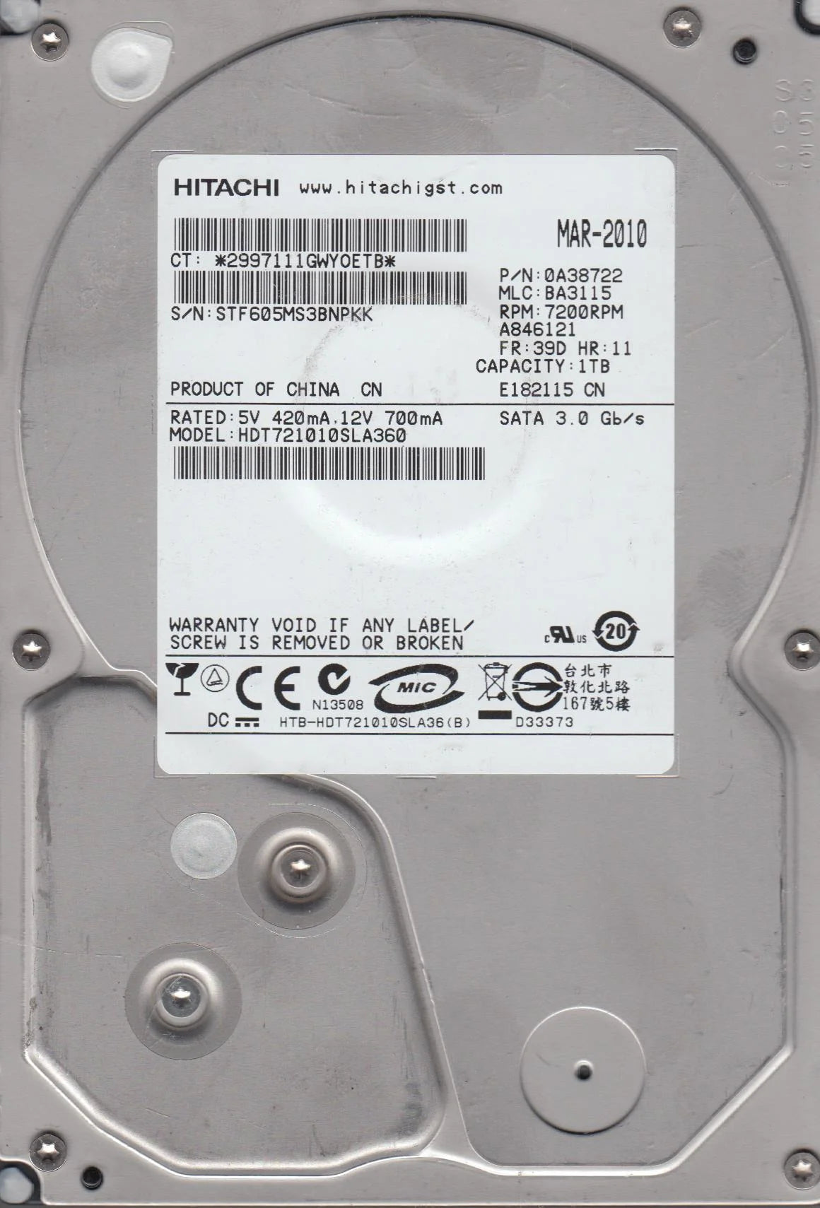 1TB SATA 3.5 Hard Drive X7343