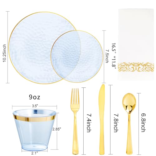 350 Pcs Blue Plastic Plates Dinnerware Set U2103
