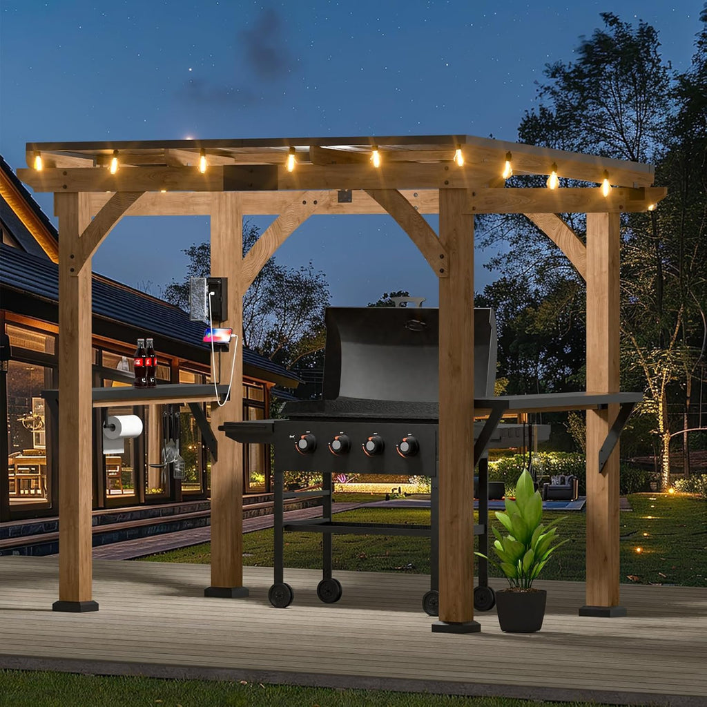 Cedar Wood Grill Gazebo with Galvanized Steel Roof S632749
