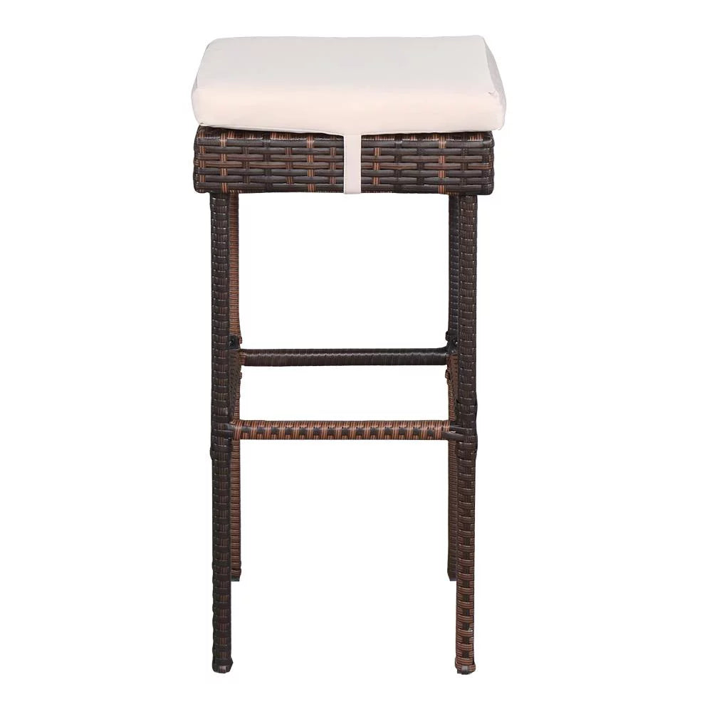 3PCS Patio Rattan Wicker Bar Table Stools Dining Set Brown G3901
