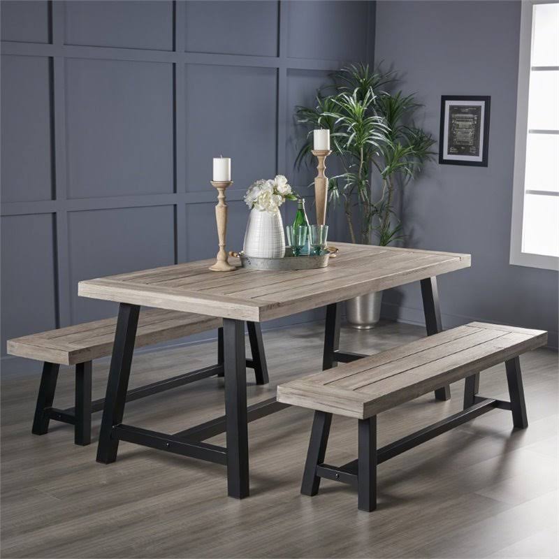 3 Piece Outdoor Acacia Wood Dining Set in Light Gray M4850