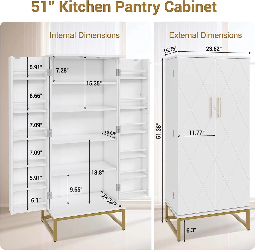 White Freestanding Kitchen Pantry Storage Cabinet with Adjustable Shelves Q190485