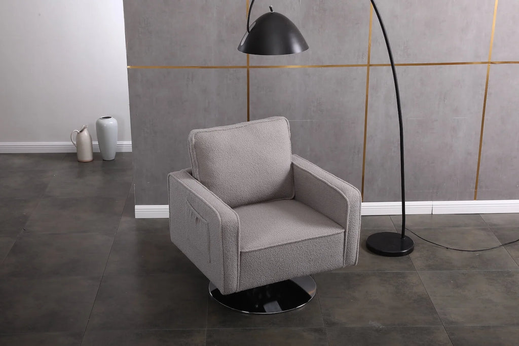 Grey Teddy Fabric Swivel Accent Chair U818