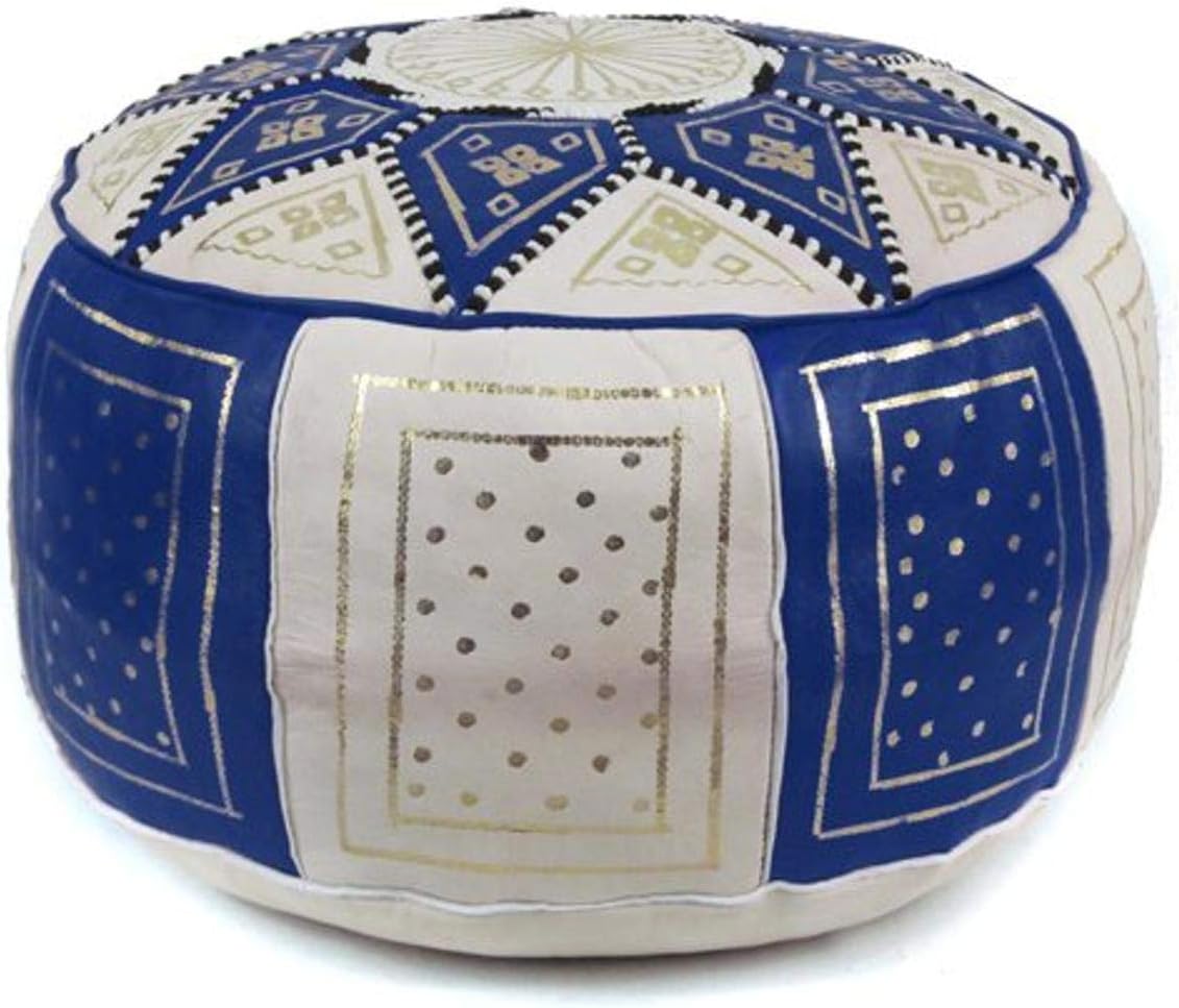 Black/Beige Moroccan Leather Pouf T79939