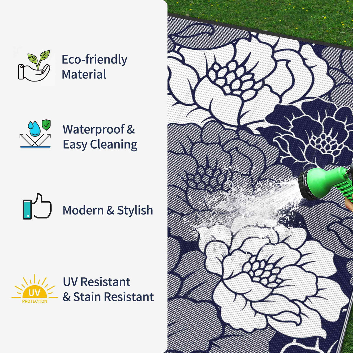 Waterproof Plastic Outdoor Rug, blue&white, 5'x8' E1466