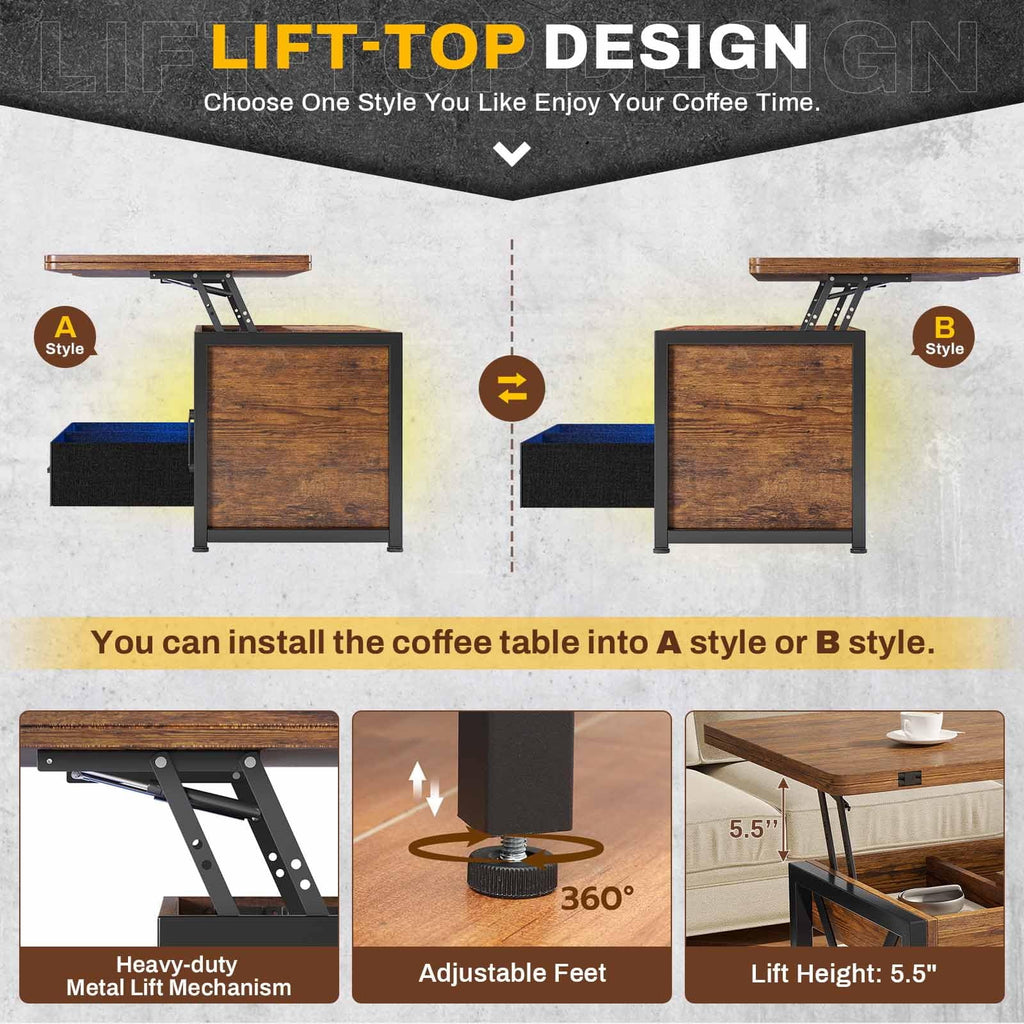 40" Lift Top Coffee Table with Storage Cabinet A735