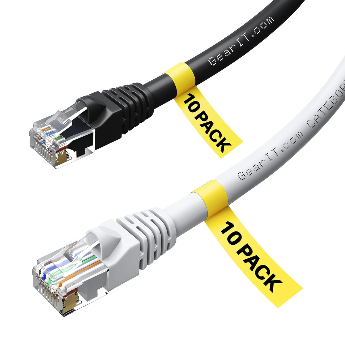 Cat6 Ethernet Cable 25 Feet 10-Pack Black White Pure Copper A219336