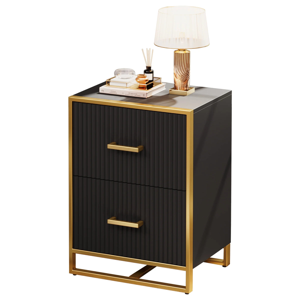 2 Drawer Wood File Cabinet with Metal Legs V16649