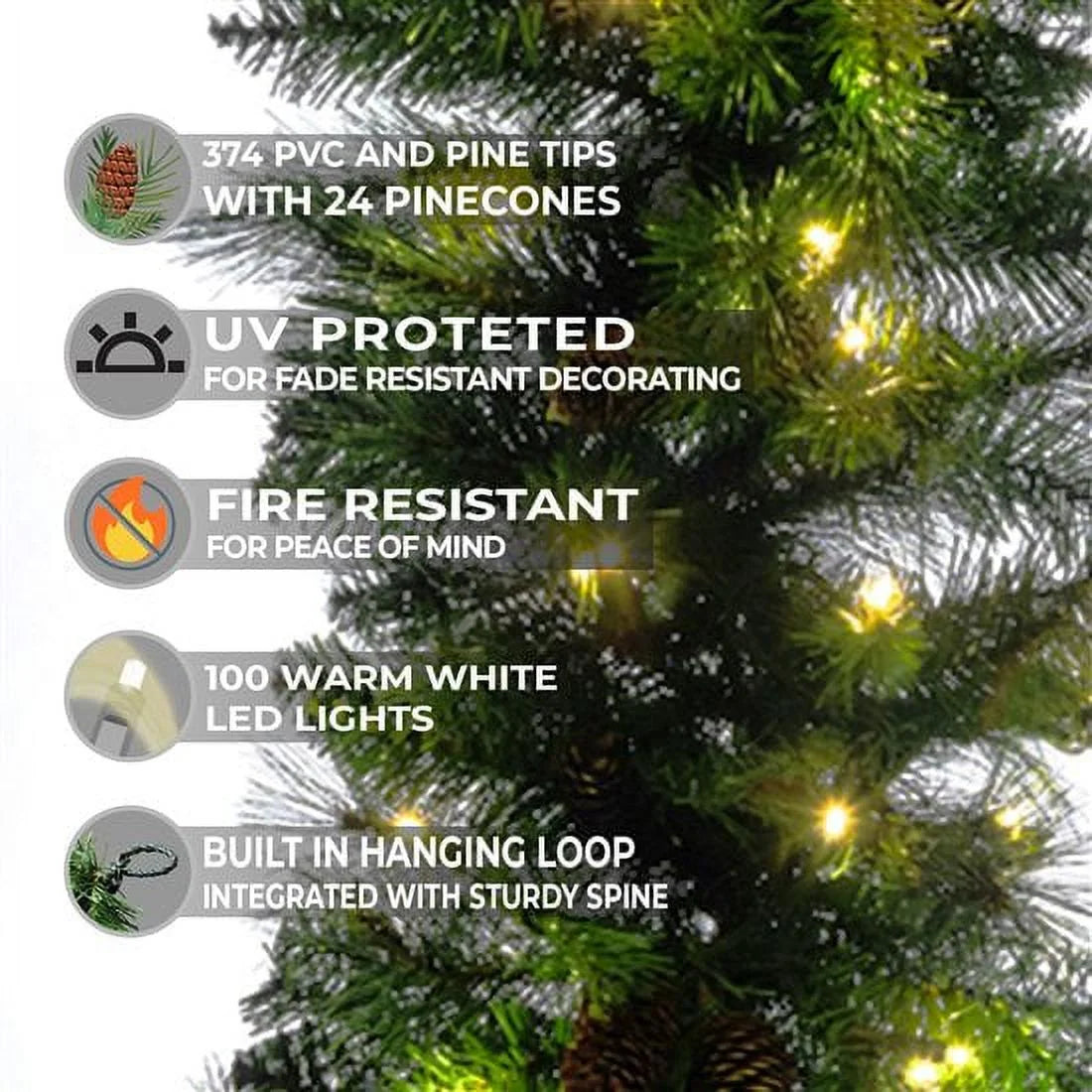 Pre-Lit Mixed Noble Garland with 100 Warm White Lights and Pinecones S11164